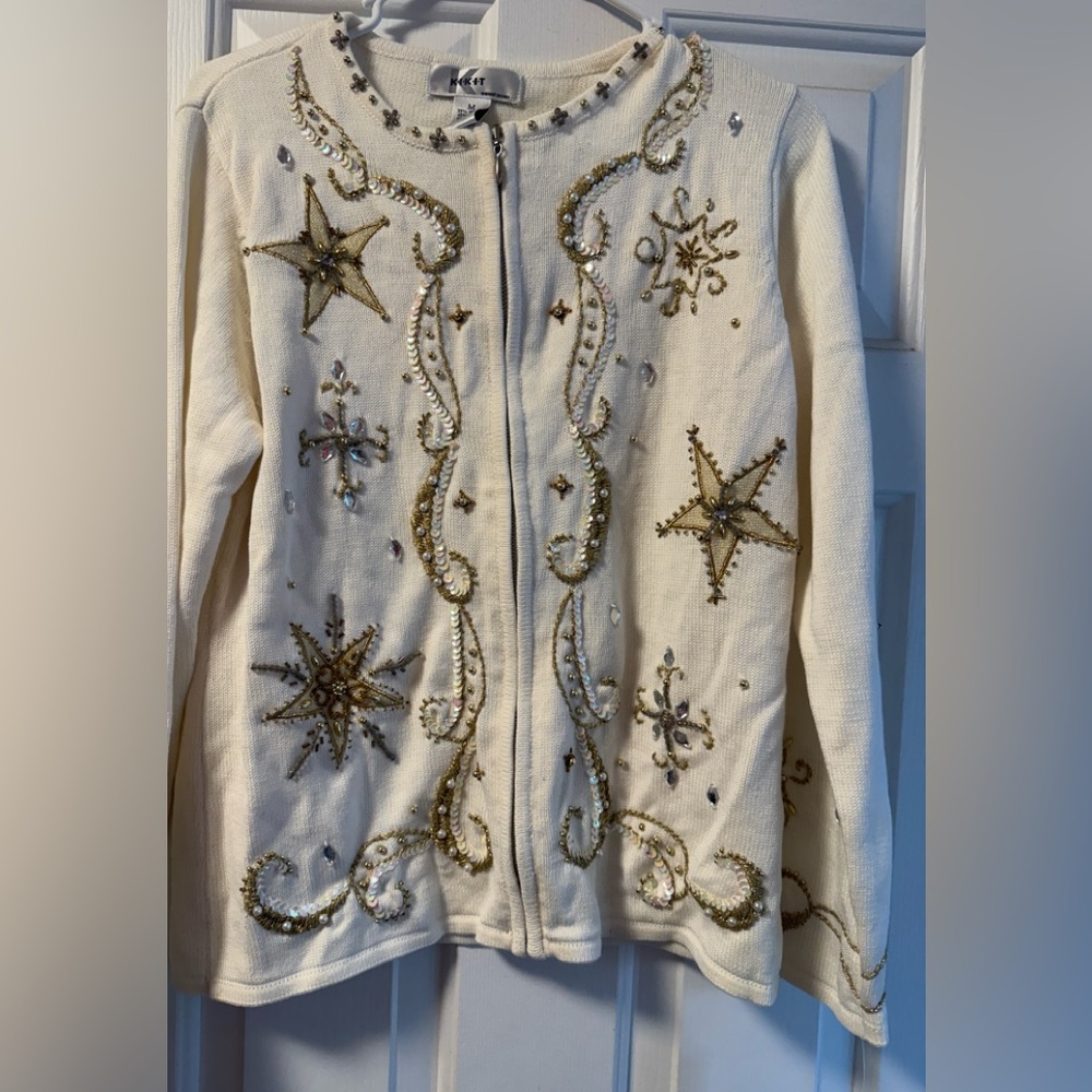 Embellished Cream Christmas sweater